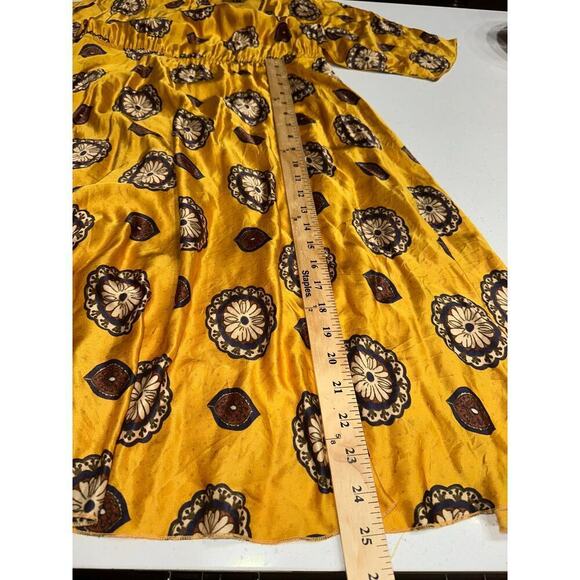 NISSA Women’s A line Printed Dress Silk Blend Scarf Collar yellow US Sz 2 classy - Picture 13 of 13